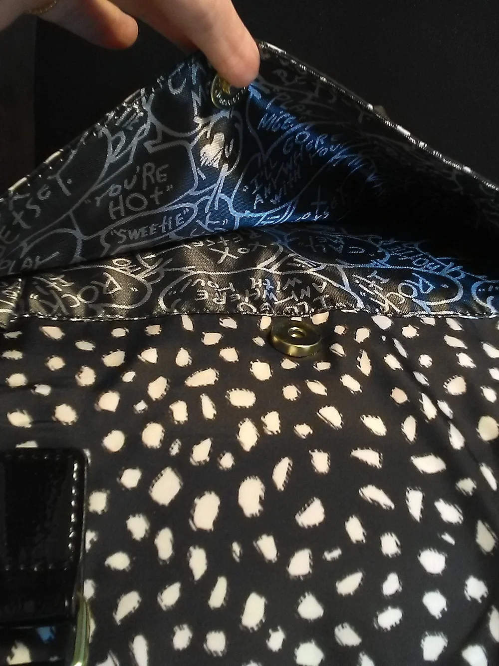 LK. NEW BETSEY JOHNSON LAPTOP BAG Black & White Spotted & PINK TRIM GRAFFITI